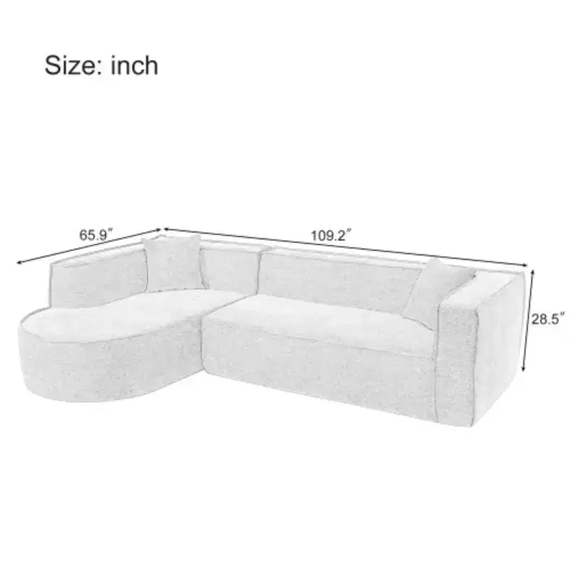 Divano componibile in stile moderno, divano componibile in spugna, divano componibile a L modulare con elegante design curvo e lussuoso tessuto ciniglia, due cuscini decorativi, per soggiorno, studio