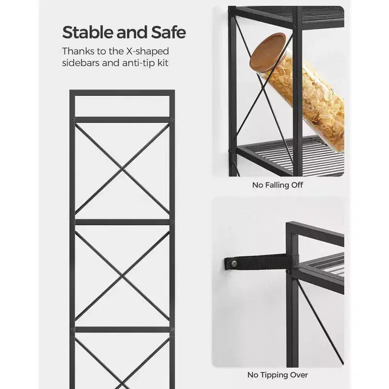 Scaffale metallico a 5 ripiani, unità di scaffalatura con telaio a X laterale, rete densa, 32 x 40 x 145,5 cm, nero inchiostro