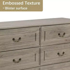 Cassettiera rustica da 120 cm con 6 cassetti per camera da letto, texture naturale, grigio