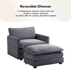41.34 Poltrona accentata oversize in velluto a coste, poltrona divano con pouf e seduta ampia, poltrone moderne da lettura per camera da letto e soggiorno
