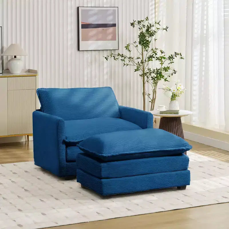 41.34 Poltrona accentata oversize in velluto a coste, poltrona divano con pouf e seduta ampia, poltrone moderne da lettura per camera da letto e soggiorno