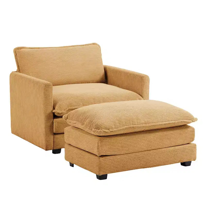 41.34 Poltrona accentata oversize in velluto a coste, poltrona divano con pouf e seduta ampia, poltrone moderne da lettura per camera da letto e soggiorno