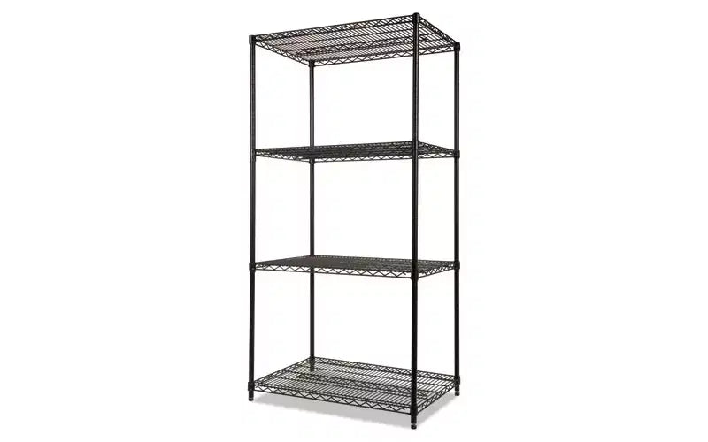 Kit Scaffalatura a quattro ripiani in filo metallico certificata NSF, 36l x 24p x 72h, nera