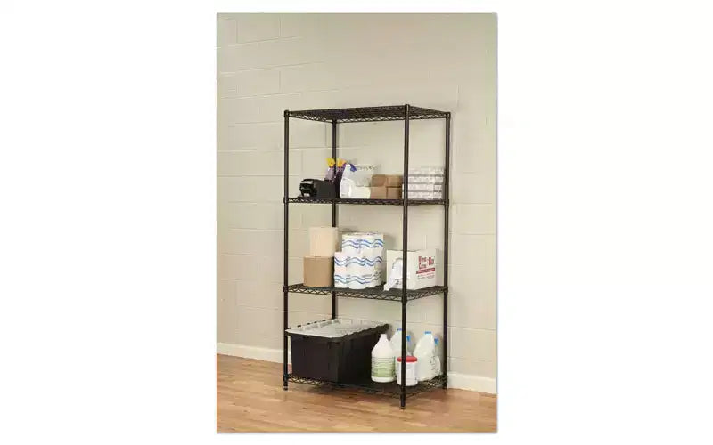 Kit Scaffalatura a quattro ripiani in filo metallico certificata NSF, 36l x 24p x 72h, nera