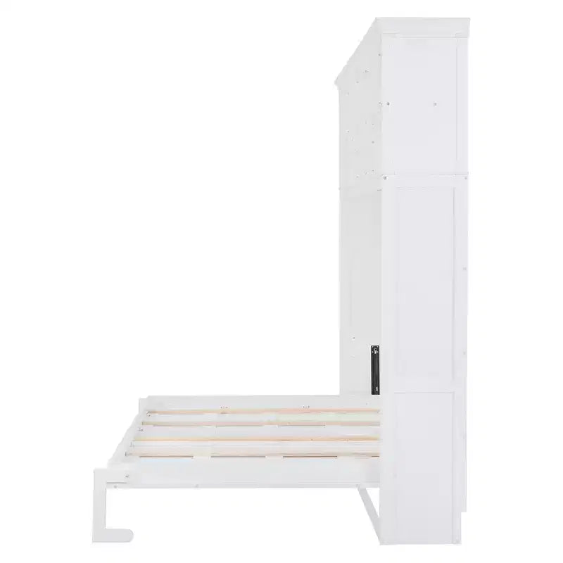 Letto a scomparsa matrimoniale Queen size dal design moderno, ripiegabile in un mobile con ripiani superiori e porte USB