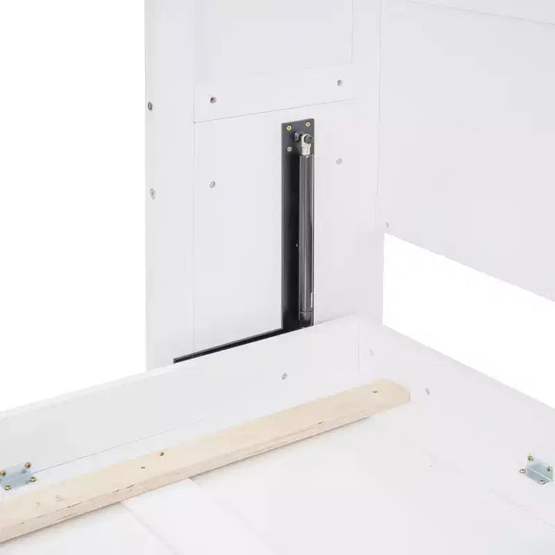 Letto a scomparsa matrimoniale Queen size dal design moderno, ripiegabile in un mobile con ripiani superiori e porte USB