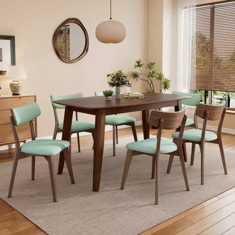Set da pranzo imbottito in legno di gomma stile Mid-Century Modern, 7 pezzi