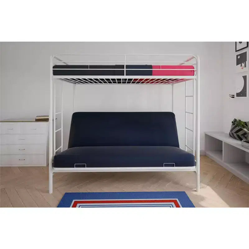 Letto a castello in metallo a due piazze sopra futon