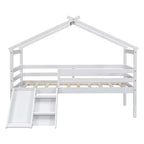 Letto a soppalco basso per ragazzi con scivolo, scala, ringhiere di sicurezza, struttura a tetto in stile casetta, 81.7L x 67.6W