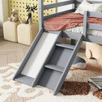Letto a soppalco basso per ragazzi con scivolo, scala, ringhiere di sicurezza, struttura a tetto in stile casetta, 81.7L x 67.6W