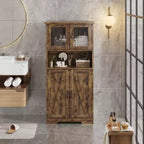 Credenza con ante in vetro Hutch, mobile dispensa alto 54" con ripiani regolabili per soggiorno