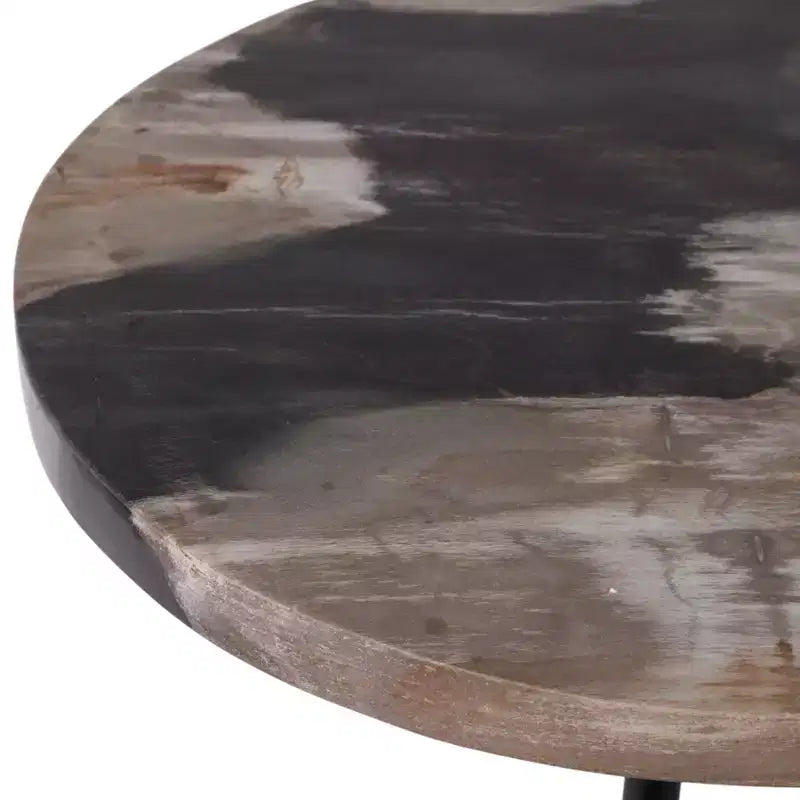 Tavolino con Piano Rotondo in Marmo e Base Decorativa - Pezzo d'Accento Moderno per Piccoli Spazi, Arredamento Camera e Arredamento Casa - 21, Nero e Marrone