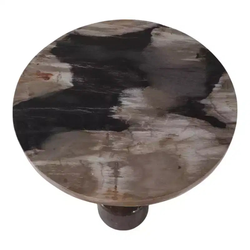 Tavolino con Piano Rotondo in Marmo e Base Decorativa - Pezzo d'Accento Moderno per Piccoli Spazi, Arredamento Camera e Arredamento Casa - 21, Nero e Marrone