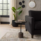 Tavolino con Piano Rotondo in Marmo e Base Decorativa - Pezzo d'Accento Moderno per Piccoli Spazi, Arredamento Camera e Arredamento Casa - 21, Nero e Marrone