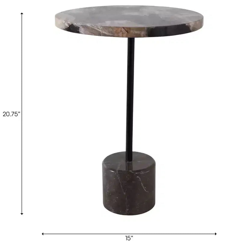 Tavolino con Piano Rotondo in Marmo e Base Decorativa - Pezzo d'Accento Moderno per Piccoli Spazi, Arredamento Camera e Arredamento Casa - 21, Nero e Marrone