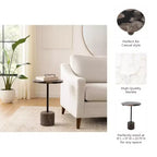 Tavolino con Piano Rotondo in Marmo e Base Decorativa - Pezzo d'Accento Moderno per Piccoli Spazi, Arredamento Camera e Arredamento Casa - 21, Nero e Marrone