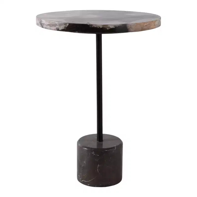 Tavolino con Piano Rotondo in Marmo e Base Decorativa - Pezzo d'Accento Moderno per Piccoli Spazi, Arredamento Camera e Arredamento Casa - 21, Nero e Marrone