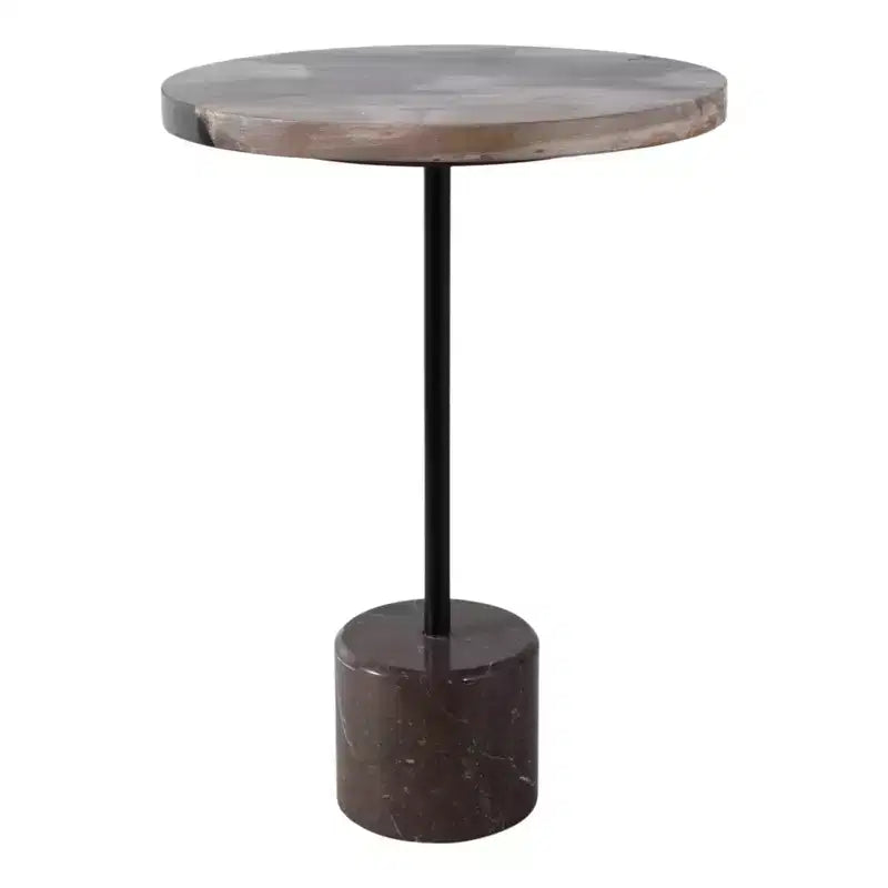 Tavolino con Piano Rotondo in Marmo e Base Decorativa - Pezzo d'Accento Moderno per Piccoli Spazi, Arredamento Camera e Arredamento Casa - 21, Nero e Marrone