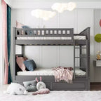 Letto a castello Full su Full con letto estraibile, struttura letto a castello in legno di dimensioni Full per bambini e ragazzi