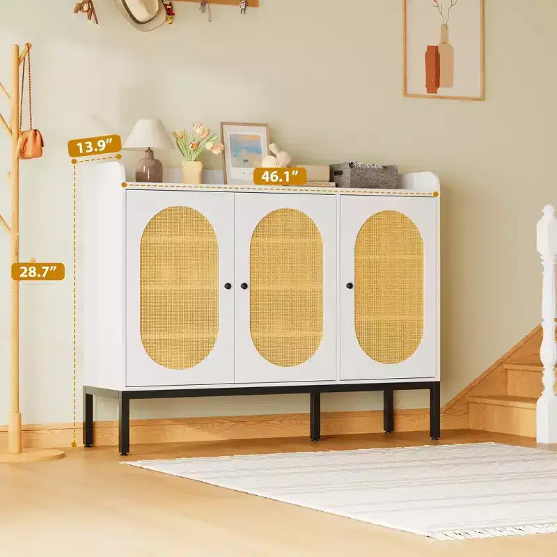 Scarpiera bianca a 6 ripiani con 3 ante in rattan (46,1L x 13,9P x 28,7A) - Organizzatore autoportante per ingresso e soggiorno