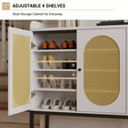 Scarpiera bianca a 6 ripiani con 3 ante in rattan (46,1L x 13,9P x 28,7A) - Organizzatore autoportante per ingresso e soggiorno