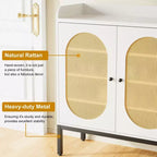 Scarpiera bianca a 6 ripiani con 3 ante in rattan (46,1L x 13,9P x 28,7A) - Organizzatore autoportante per ingresso e soggiorno