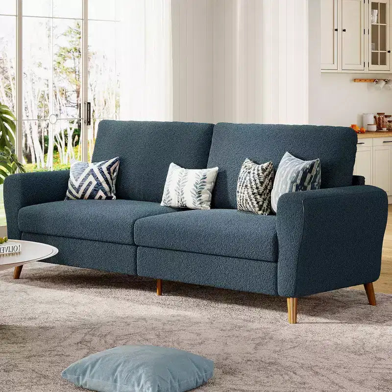 Divano moderno da 84 pollici, divano grande a 3 posti con braccioli aerodinamici, divanetto in bouclé con piedini in legno, divano comodo per soggiorno, appartamento, salotto