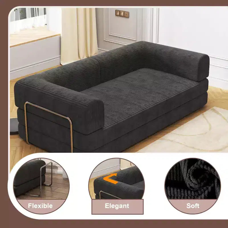 Divano Letto Trasformabile, Divano Letto in Tessuto Corduroy con Spugna ad Alta Densità, Divano Letto Modulare per Soggiorno Salotto Studio
