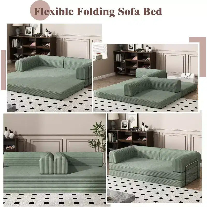 Divano Letto Trasformabile, Divano Letto in Tessuto Corduroy con Spugna ad Alta Densità, Divano Letto Modulare per Soggiorno Salotto Studio