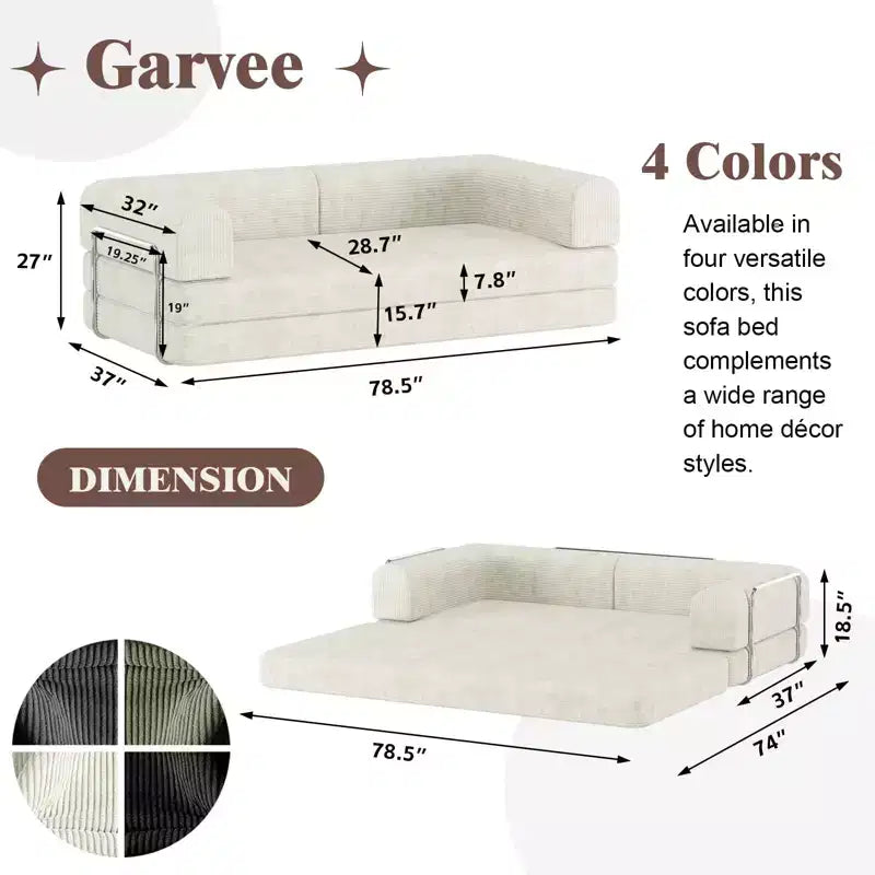 Divano Letto Trasformabile, Divano Letto in Tessuto Corduroy con Spugna ad Alta Densità, Divano Letto Modulare per Soggiorno Salotto Studio