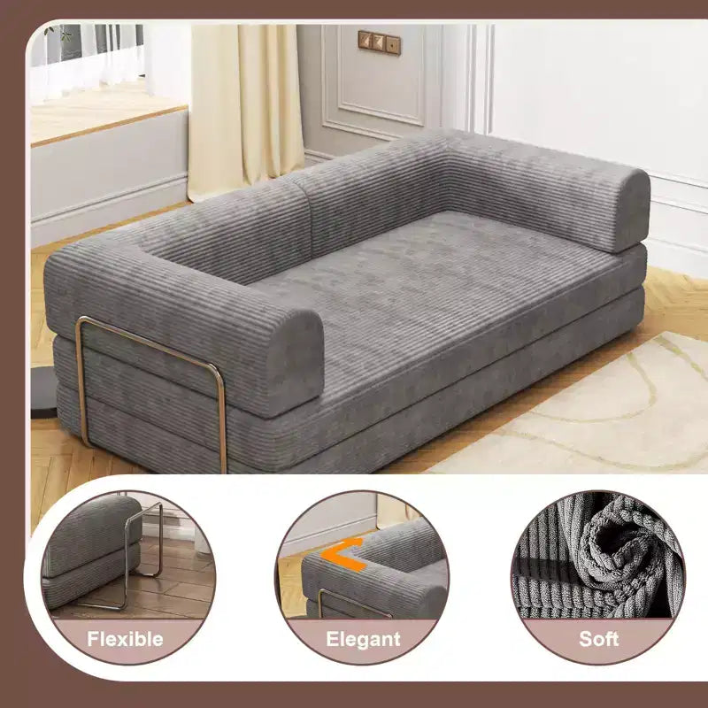 Divano Letto Trasformabile, Divano Letto in Tessuto Corduroy con Spugna ad Alta Densità, Divano Letto Modulare per Soggiorno Salotto Studio