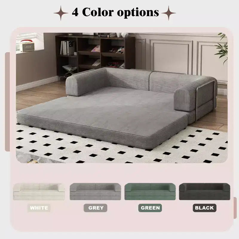 Divano Letto Trasformabile, Divano Letto in Tessuto Corduroy con Spugna ad Alta Densità, Divano Letto Modulare per Soggiorno Salotto Studio