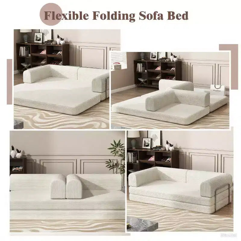 Divano Letto Trasformabile, Divano Letto in Tessuto Corduroy con Spugna ad Alta Densità, Divano Letto Modulare per Soggiorno Salotto Studio