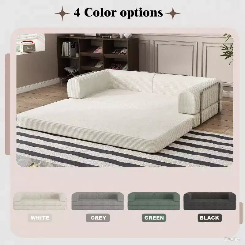 Divano Letto Trasformabile, Divano Letto in Tessuto Corduroy con Spugna ad Alta Densità, Divano Letto Modulare per Soggiorno Salotto Studio