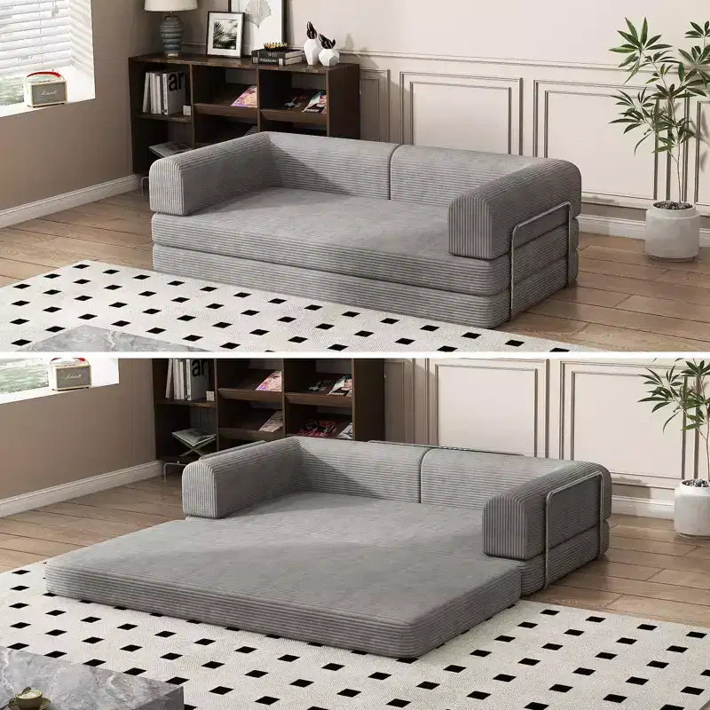 Divano Letto Trasformabile, Divano Letto in Tessuto Corduroy con Spugna ad Alta Densità, Divano Letto Modulare per Soggiorno Salotto Studio