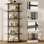 Libreria industriale a 6 ripiani - Scaffale alto 180 cm con struttura in metallo e ripiani in MDF, libreria autoportante per soggiorno, camera da letto, casa