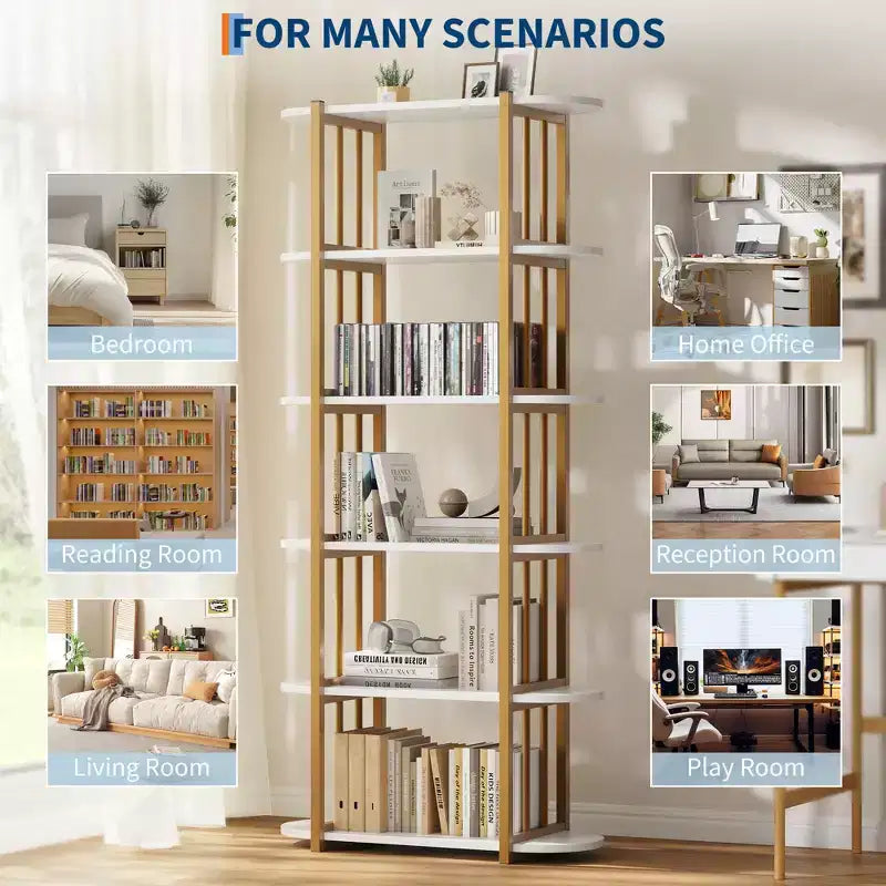 Libreria industriale a 6 ripiani - Scaffale alto 180 cm con struttura in metallo e ripiani in MDF, libreria autoportante per soggiorno, camera da letto, casa