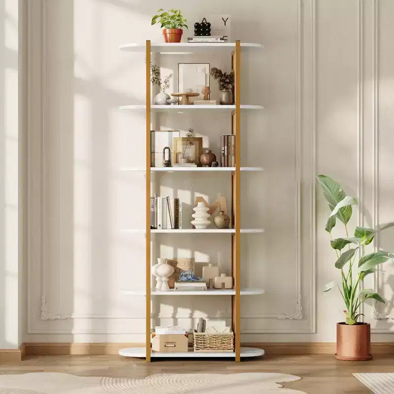 Libreria industriale a 6 ripiani - Scaffale alto 180 cm con struttura in metallo e ripiani in MDF, libreria autoportante per soggiorno, camera da letto, casa