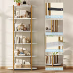 Libreria industriale a 6 ripiani - Scaffale alto 180 cm con struttura in metallo e ripiani in MDF, libreria autoportante per soggiorno, camera da letto, casa