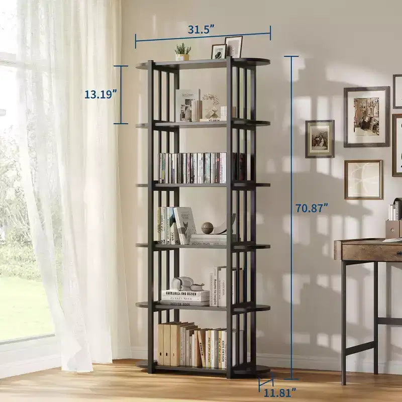 Libreria industriale a 6 ripiani - Scaffale alto 180 cm con struttura in metallo e ripiani in MDF, libreria autoportante per soggiorno, camera da letto, casa