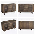 Mobile credenza da 120 cm con 2 ante in vetro scanalato e 3 cassetti, mobile bar da caffè moderno stile fattoria con ripiani regolabili