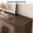 Mobile credenza da 120 cm con 2 ante in vetro scanalato e 3 cassetti, mobile bar da caffè moderno stile fattoria con ripiani regolabili