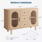 Mobile credenza da 120 cm con 2 ante in vetro scanalato e 3 cassetti, mobile bar da caffè moderno stile fattoria con ripiani regolabili