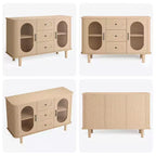 Mobile credenza da 120 cm con 2 ante in vetro scanalato e 3 cassetti, mobile bar da caffè moderno stile fattoria con ripiani regolabili