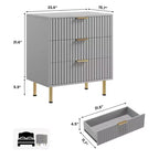 Comò a 3 cassetti per camera da letto, comodino moderno scanalato con cassetti profondi, cassettiera con piano largo, organizer in legno, tavolino