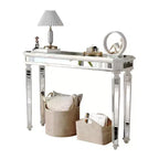 Tavolo consolle vintage da 48 pollici con intaglio a venatura del legno, Tavolo d'accento con superficie a specchio, Tavolo da ingresso per soggiorno, Ingresso