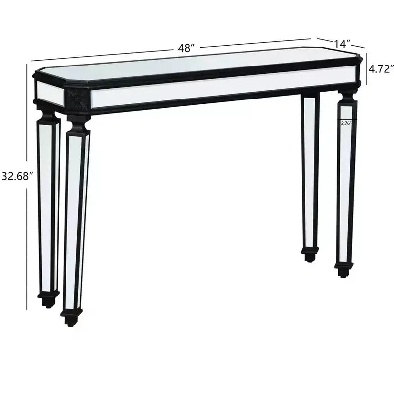 Tavolo consolle vintage da 48 pollici con intaglio a venatura del legno, Tavolo d'accento con superficie a specchio, Tavolo da ingresso per soggiorno, Ingresso
