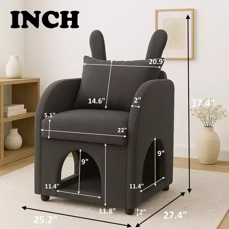 Semplice poltrona con orecchie da coniglio e nascondiglio integrato per cani e gatti, divano singolo Pet-Friendly per camera da letto, soggiorno