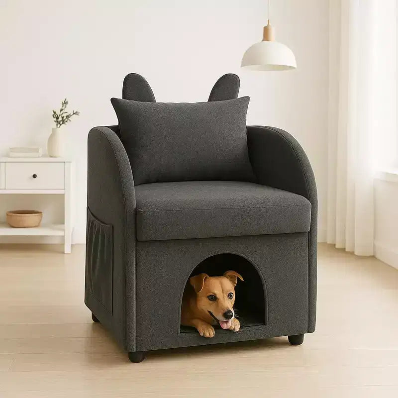 Semplice poltrona con orecchie da coniglio e nascondiglio integrato per cani e gatti, divano singolo Pet-Friendly per camera da letto, soggiorno