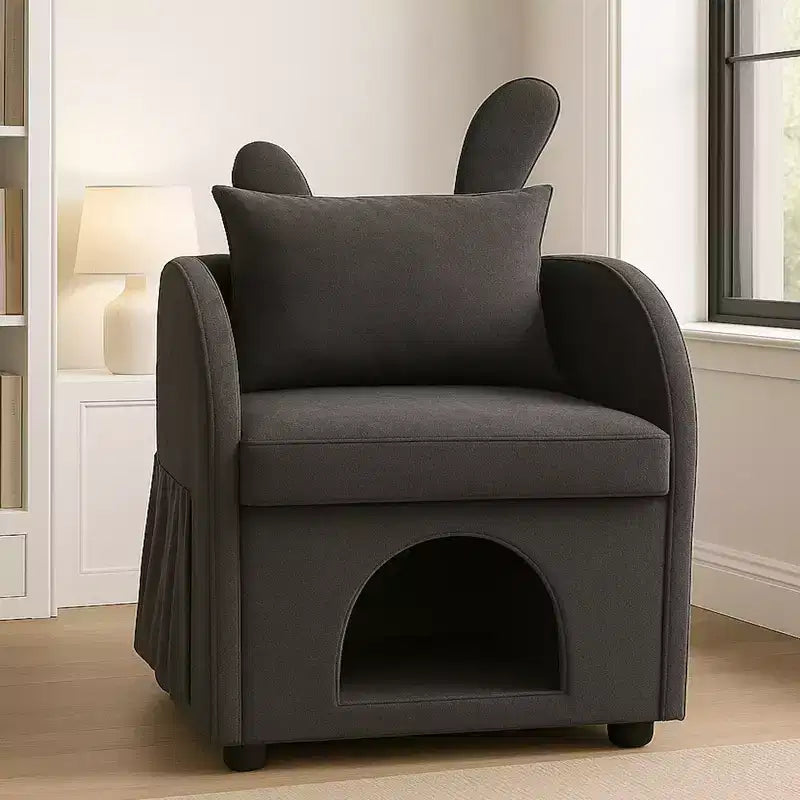Semplice poltrona con orecchie da coniglio e nascondiglio integrato per cani e gatti, divano singolo Pet-Friendly per camera da letto, soggiorno